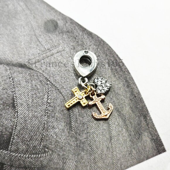 Pandora Triple-tone Cross, Heart, & Anchor Dangle Charm - Picture 2 of 4